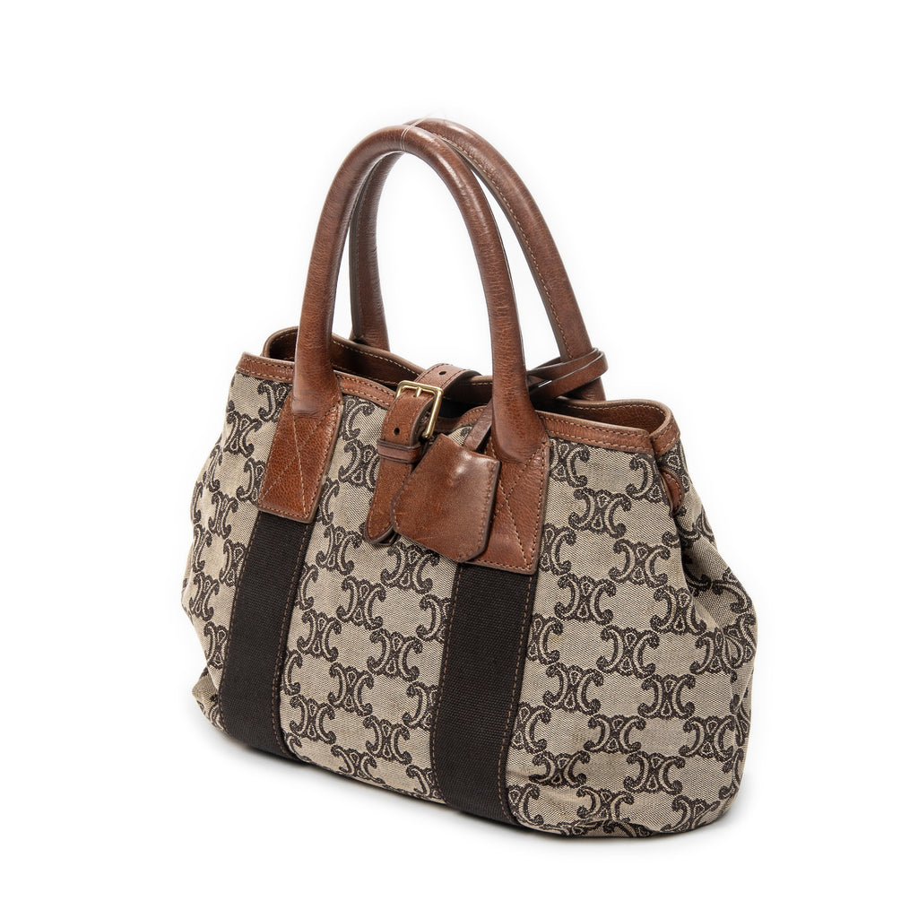 Handbag Buckle Top Handle Tote Brown Macadam Canvas