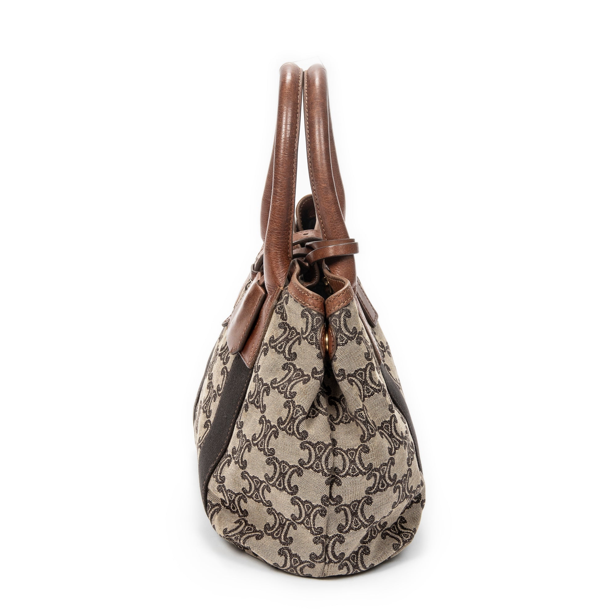Handbag Buckle Top Handle Tote Brown Macadam Canvas