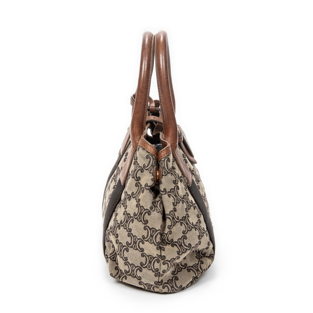 Handbag Buckle Top Handle Tote Brown Macadam Canvas