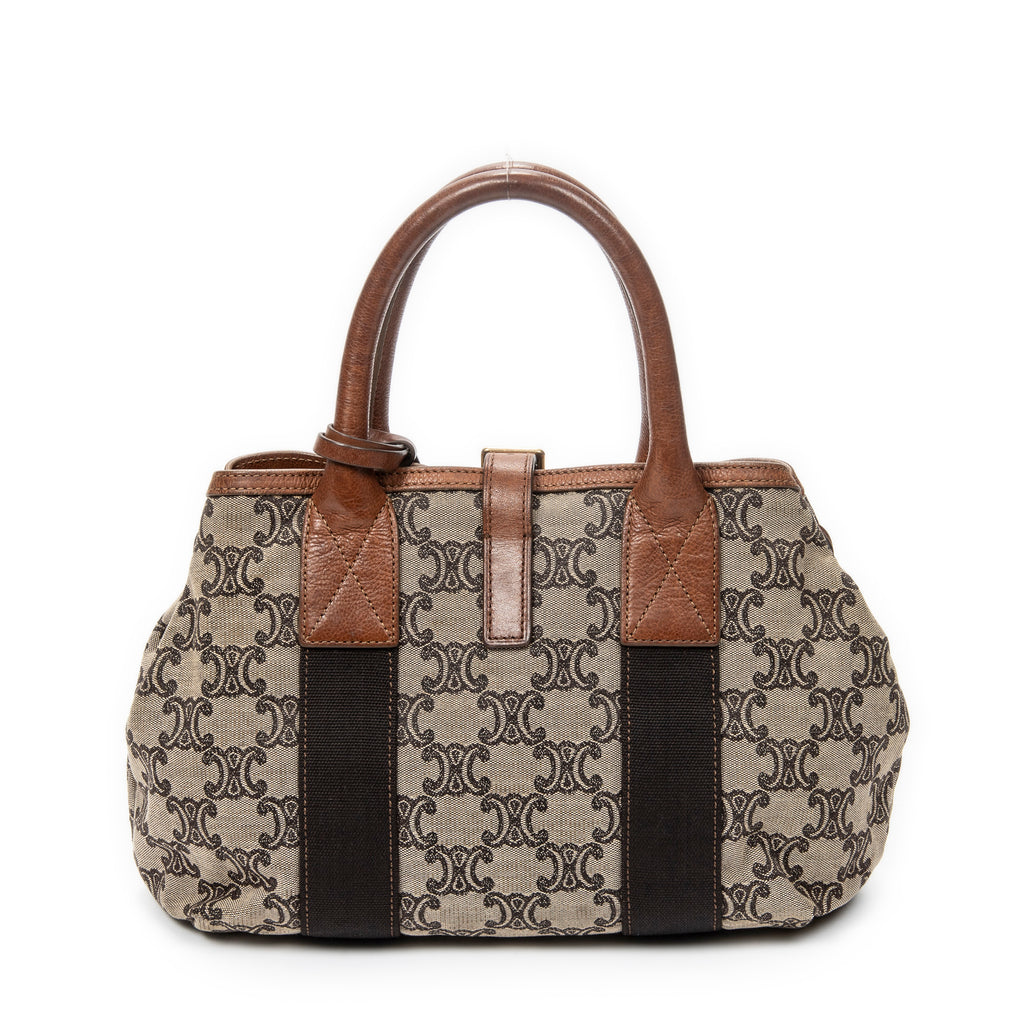Handbag Buckle Top Handle Tote Brown Macadam Canvas