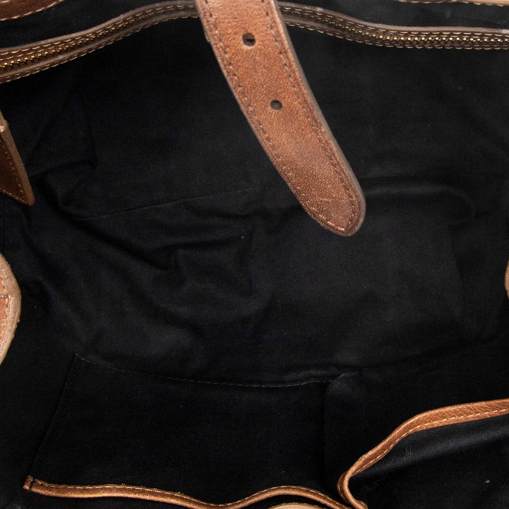 Handbag Buckle Top Handle Tote Brown Macadam Canvas