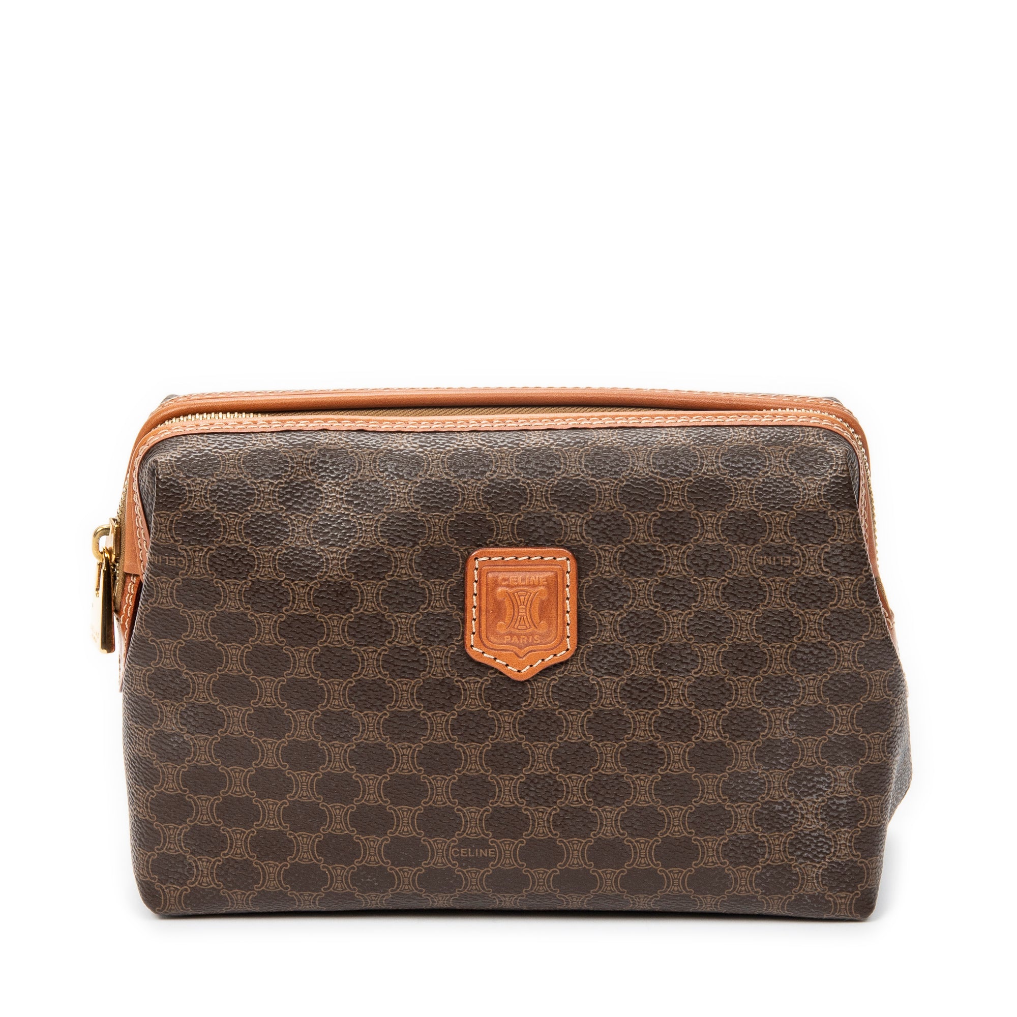 Pouch Frame Toiletry Pouch Brown Macadam Coated Canvas