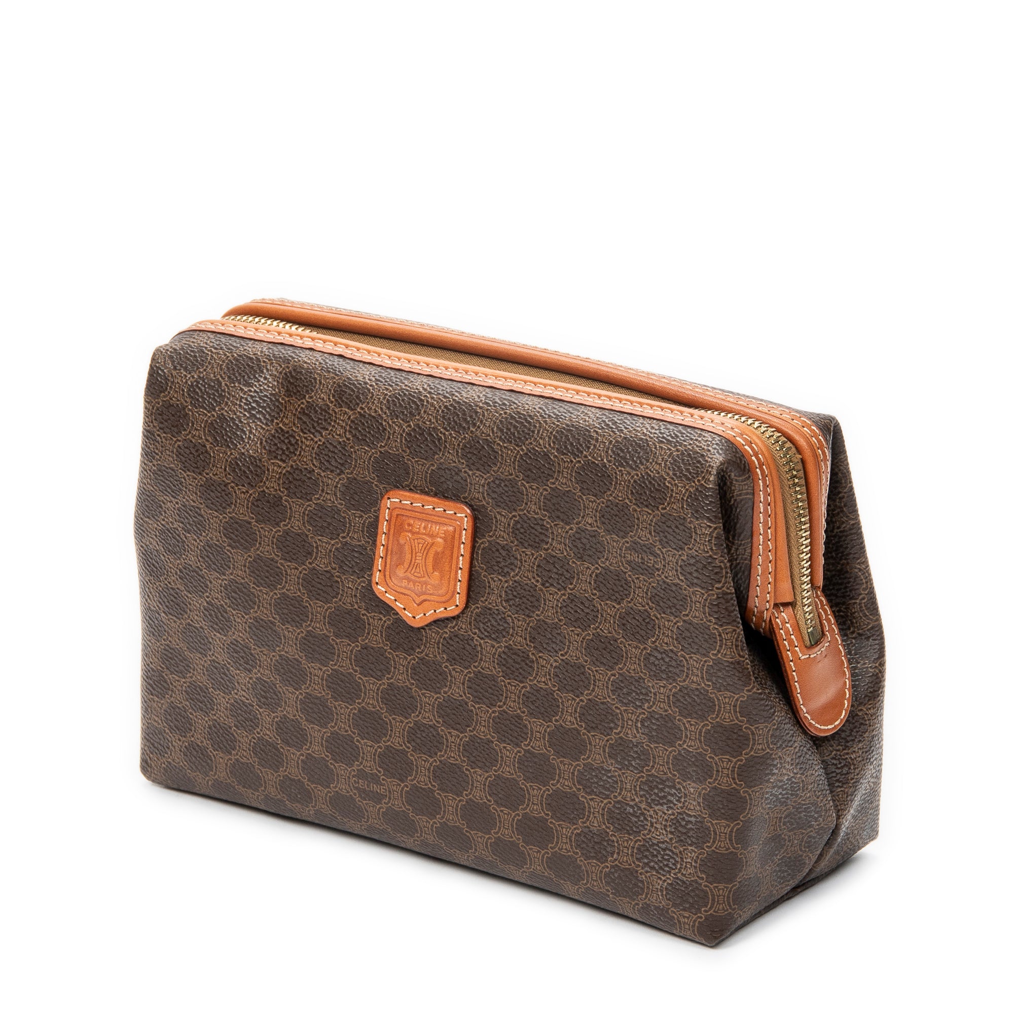 Pouch Frame Toiletry Pouch Brown Macadam Coated Canvas
