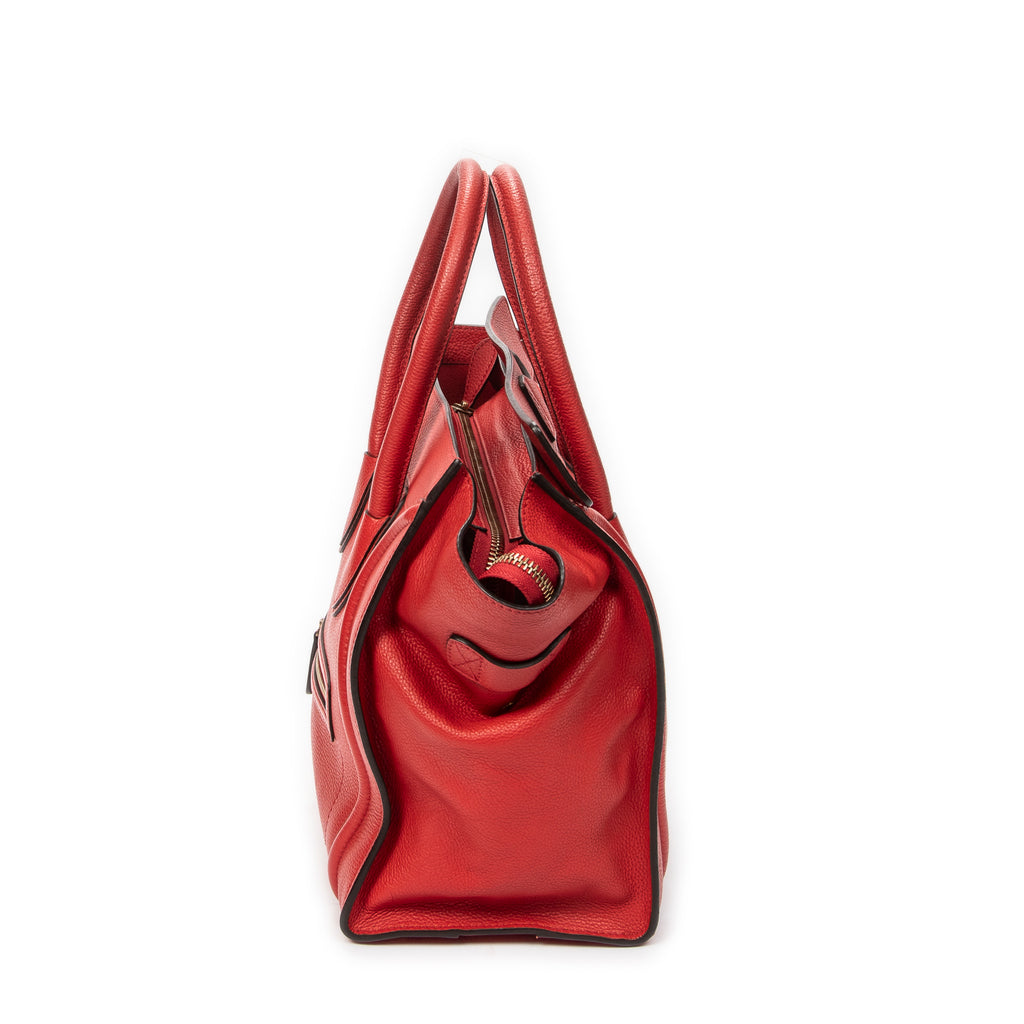 Handbag Mini Luggage Red Grained Leather