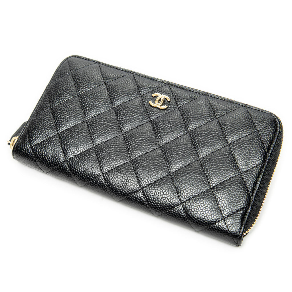 Wallet Classic Zip Around Wallet Black Quilted Caviar Leather