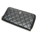 Wallet Classic Zip Around Wallet Black Quilted Caviar Leather
