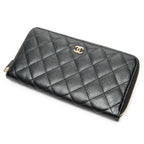 Wallet Classic Zip Around Wallet Black Quilted Caviar Leather
