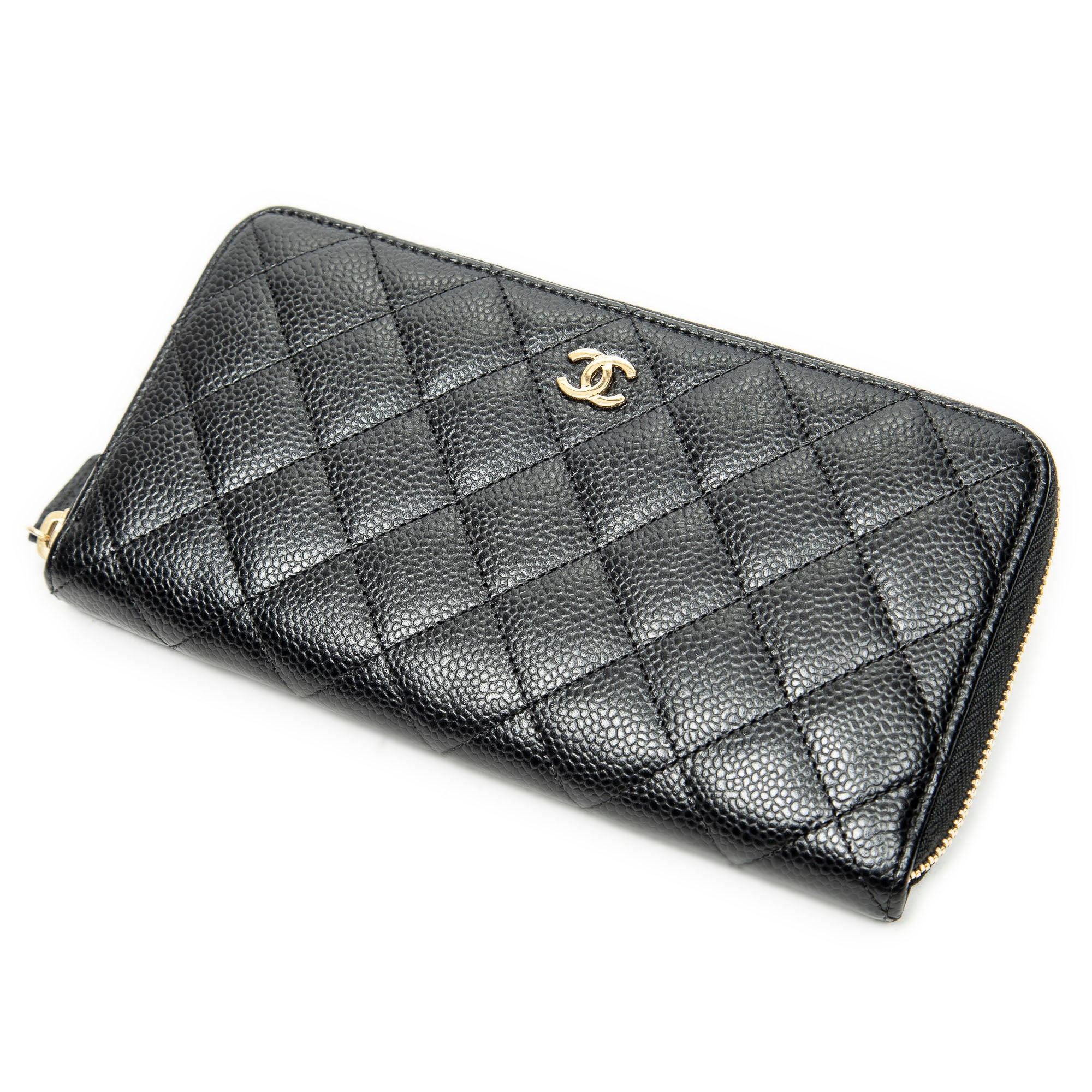 Wallet Classic Zip Around Wallet Black Quilted Caviar Leather