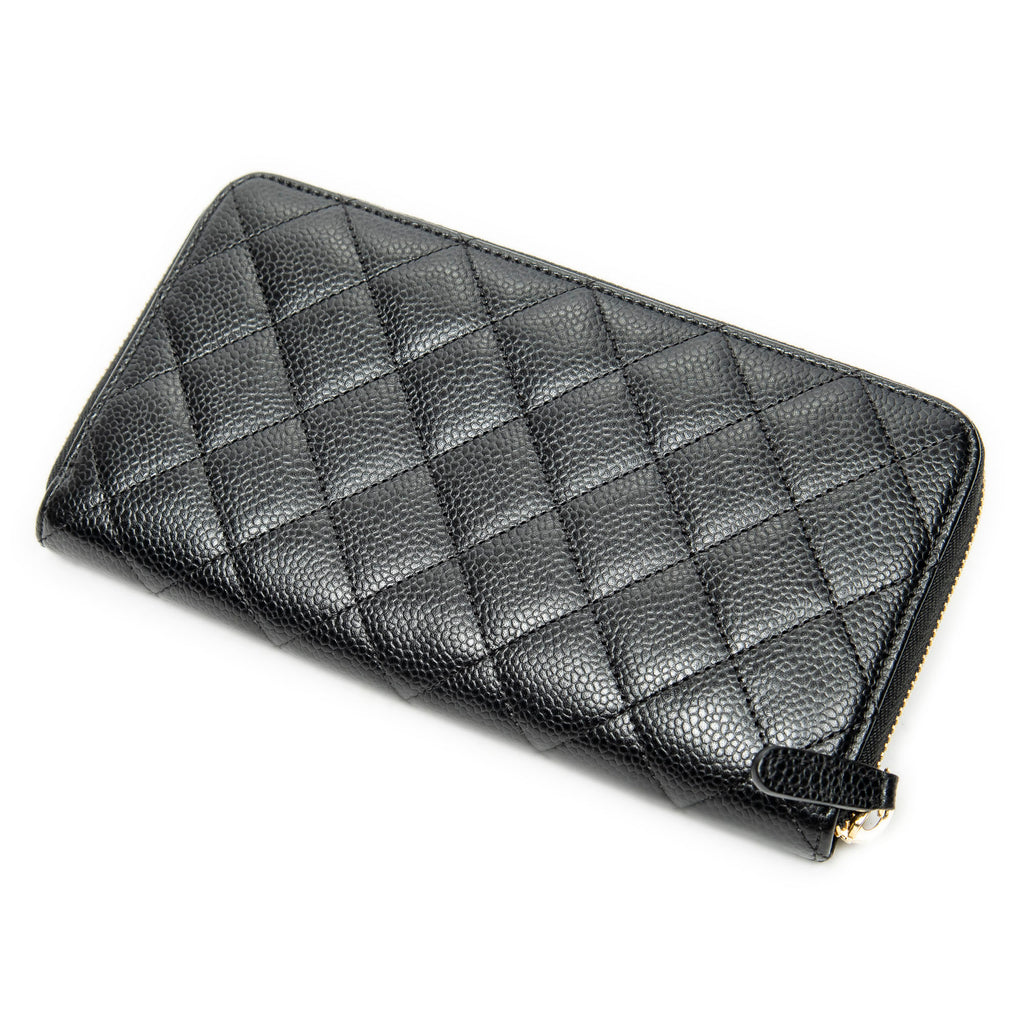 Wallet Classic Zip Around Wallet Black Quilted Caviar Leather