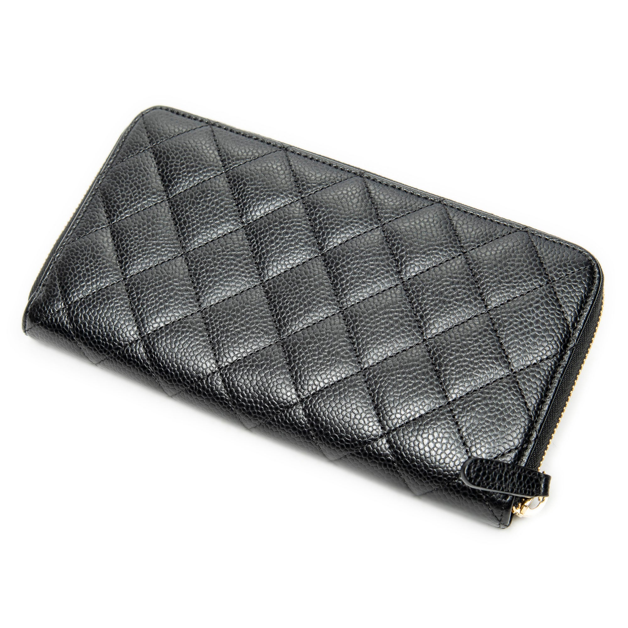 Wallet Classic Zip Around Wallet Black Quilted Caviar Leather
