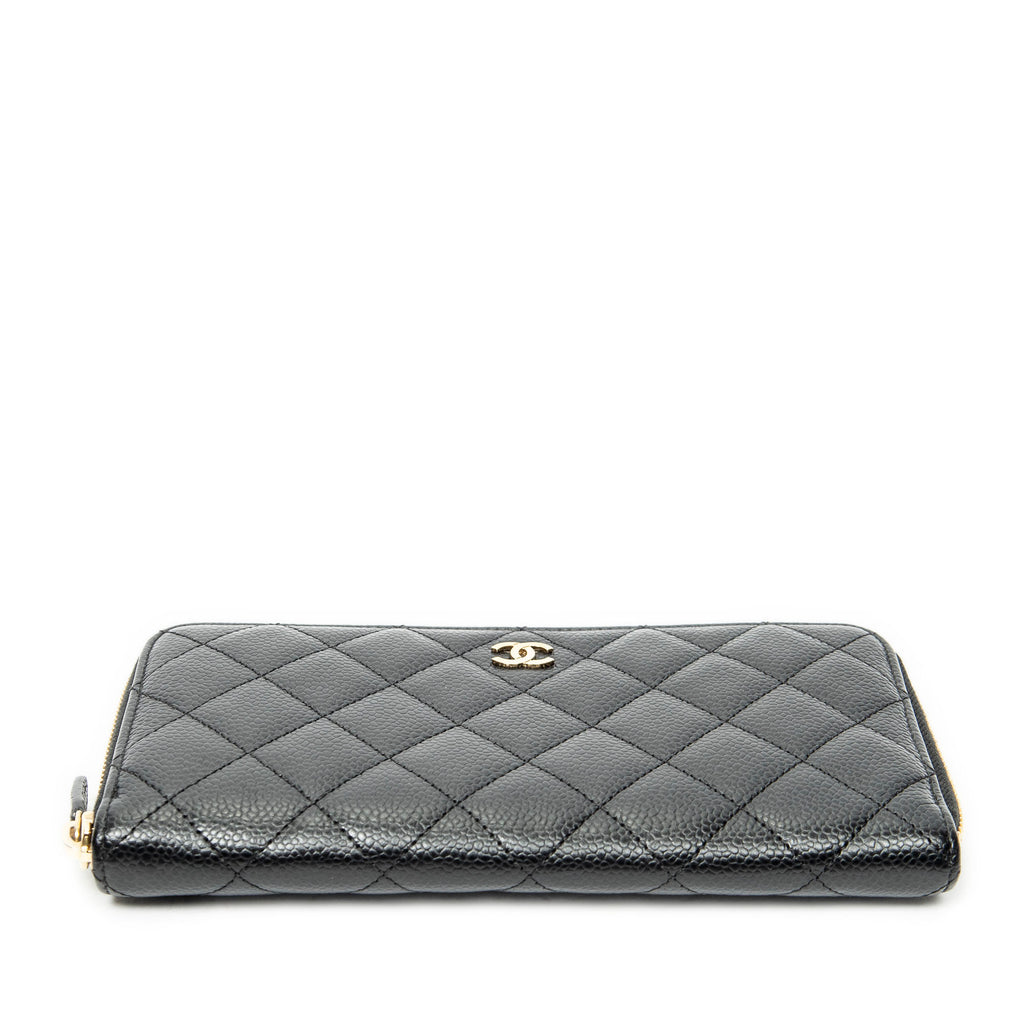 Wallet Classic Zip Around Wallet Black Quilted Caviar Leather