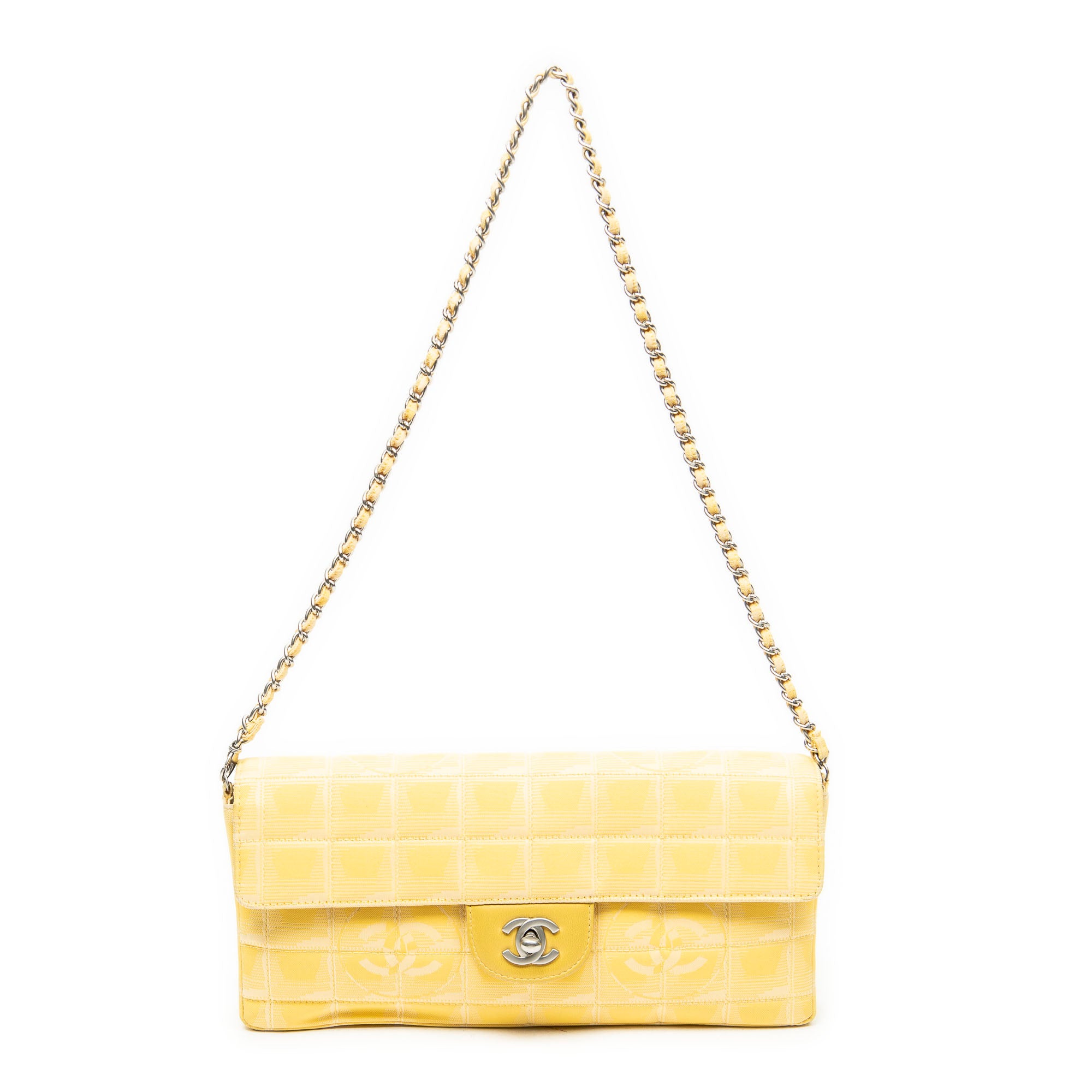 Shoulder Bag New Travel Line East West Chain Flap Yellow New Travel Line Print Nylon Canvas
