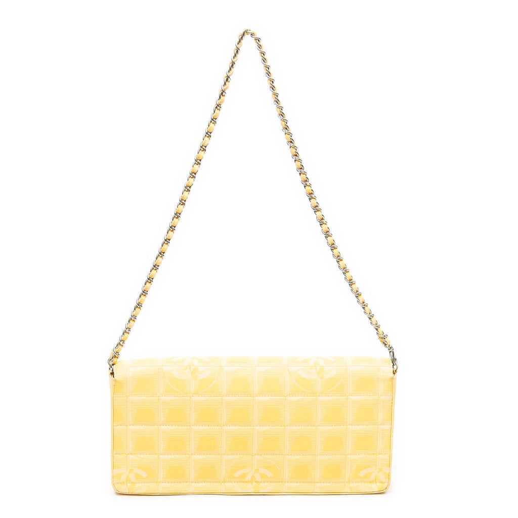 Shoulder Bag New Travel Line East West Chain Flap Yellow New Travel Line Print Nylon Canvas