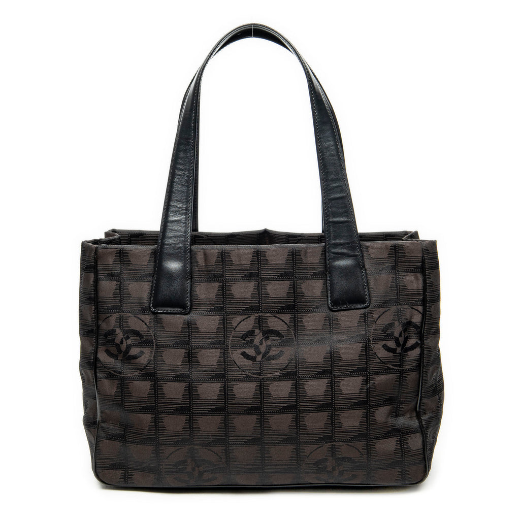 Shoulder Bag New Travel Line Small Shopping Tote Dark Brown New Travel Line Print Nylon Canvas