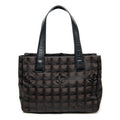 Shoulder Bag New Travel Line Small Shopping Tote Dark Brown New Travel Line Print Nylon Canvas