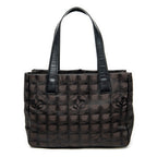 Shoulder Bag New Travel Line Small Shopping Tote Dark Brown New Travel Line Print Nylon Canvas