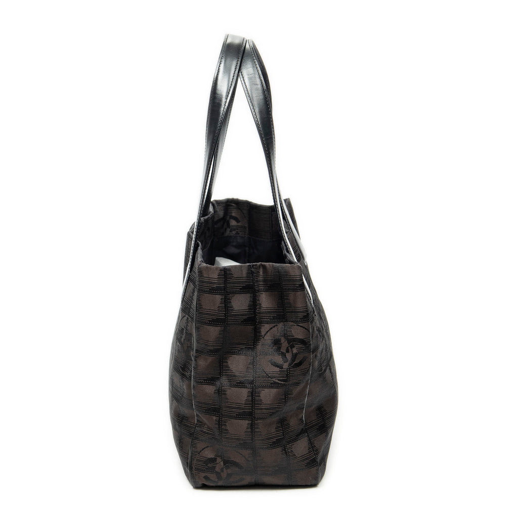 Shoulder Bag New Travel Line Small Shopping Tote Dark Brown New Travel Line Print Nylon Canvas