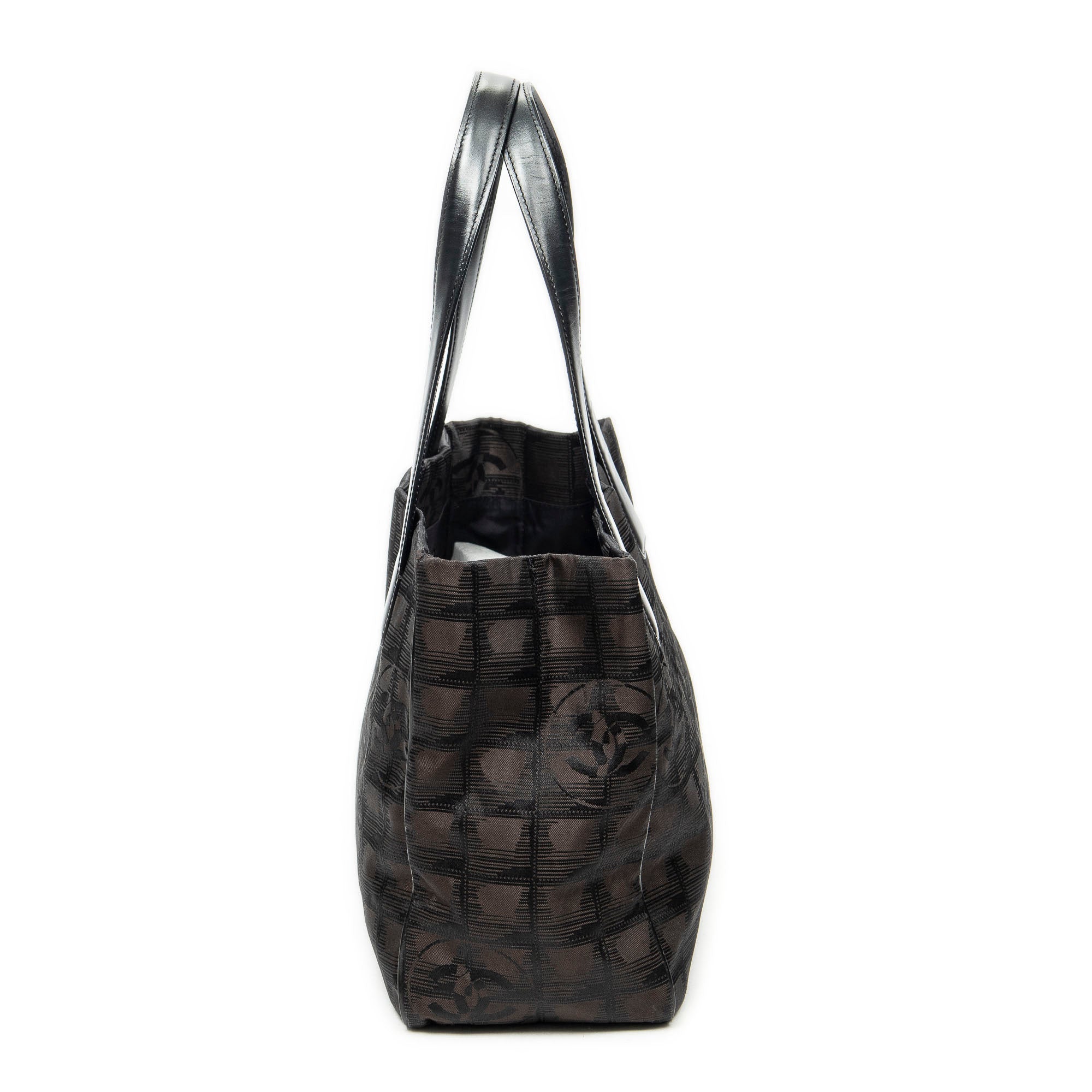 Shoulder Bag New Travel Line Small Shopping Tote Dark Brown New Travel Line Print Nylon Canvas