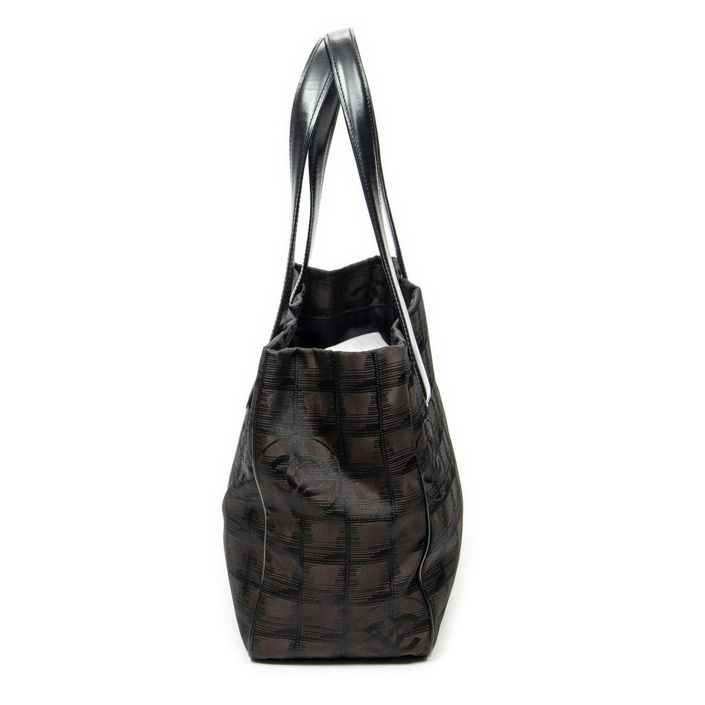 Shoulder Bag New Travel Line Small Shopping Tote Dark Brown New Travel Line Print Nylon Canvas