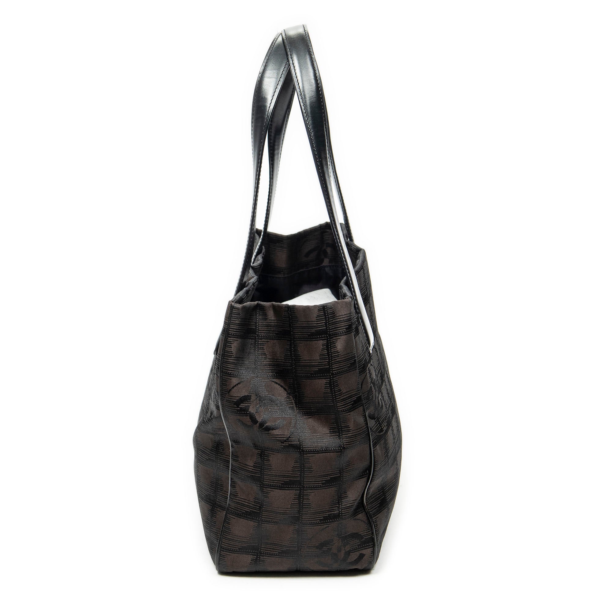 Shoulder Bag New Travel Line Small Shopping Tote Dark Brown New Travel Line Print Nylon Canvas