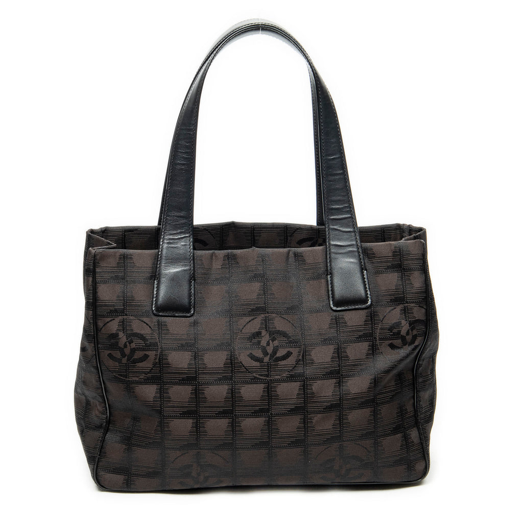 Shoulder Bag New Travel Line Small Shopping Tote Dark Brown New Travel Line Print Nylon Canvas