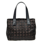 Shoulder Bag New Travel Line Small Shopping Tote Dark Brown New Travel Line Print Nylon Canvas