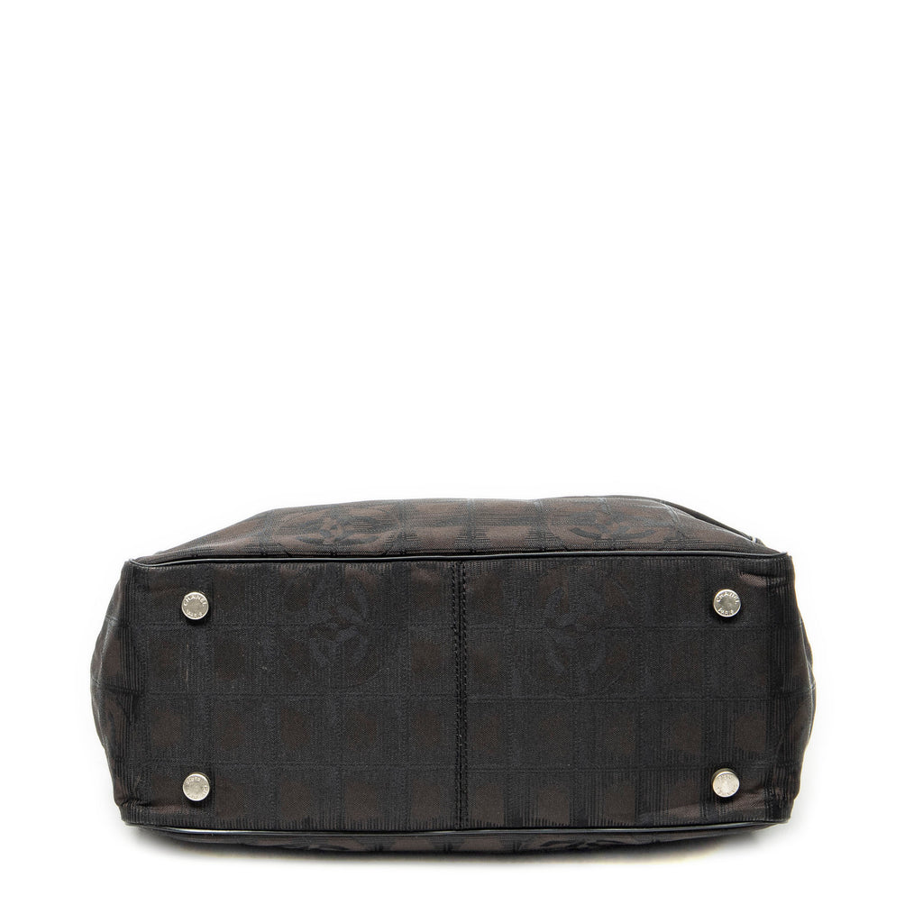 Shoulder Bag New Travel Line Small Shopping Tote Dark Brown New Travel Line Print Nylon Canvas