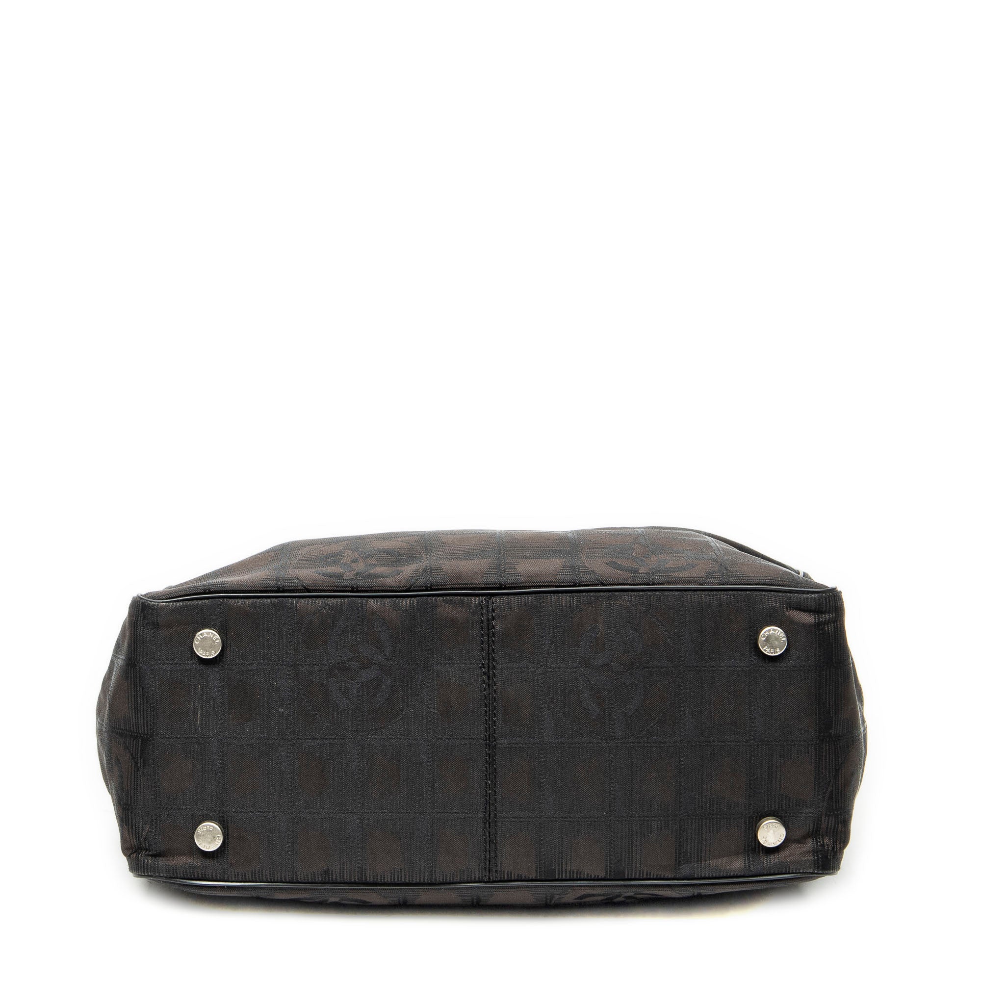 Shoulder Bag New Travel Line Small Shopping Tote Dark Brown New Travel Line Print Nylon Canvas
