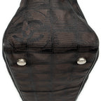 Shoulder Bag New Travel Line Small Shopping Tote Dark Brown New Travel Line Print Nylon Canvas