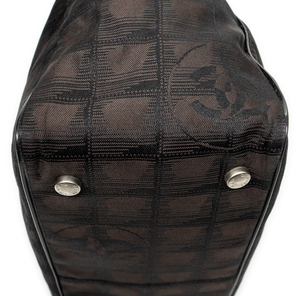 Shoulder Bag New Travel Line Small Shopping Tote Dark Brown New Travel Line Print Nylon Canvas