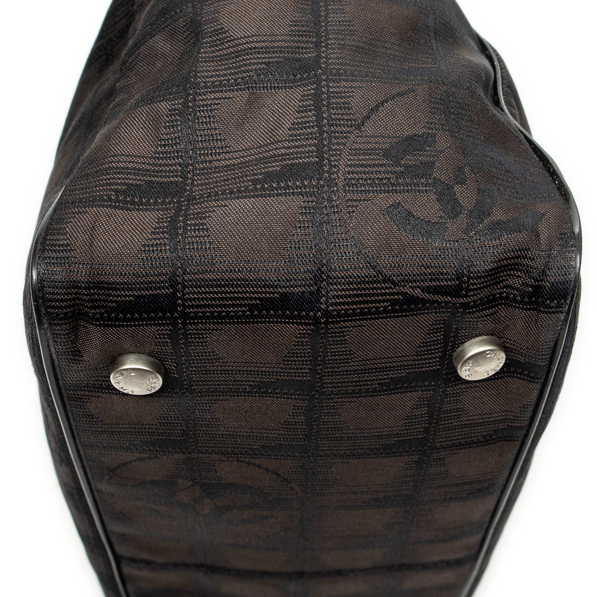 Shoulder Bag New Travel Line Small Shopping Tote Dark Brown New Travel Line Print Nylon Canvas