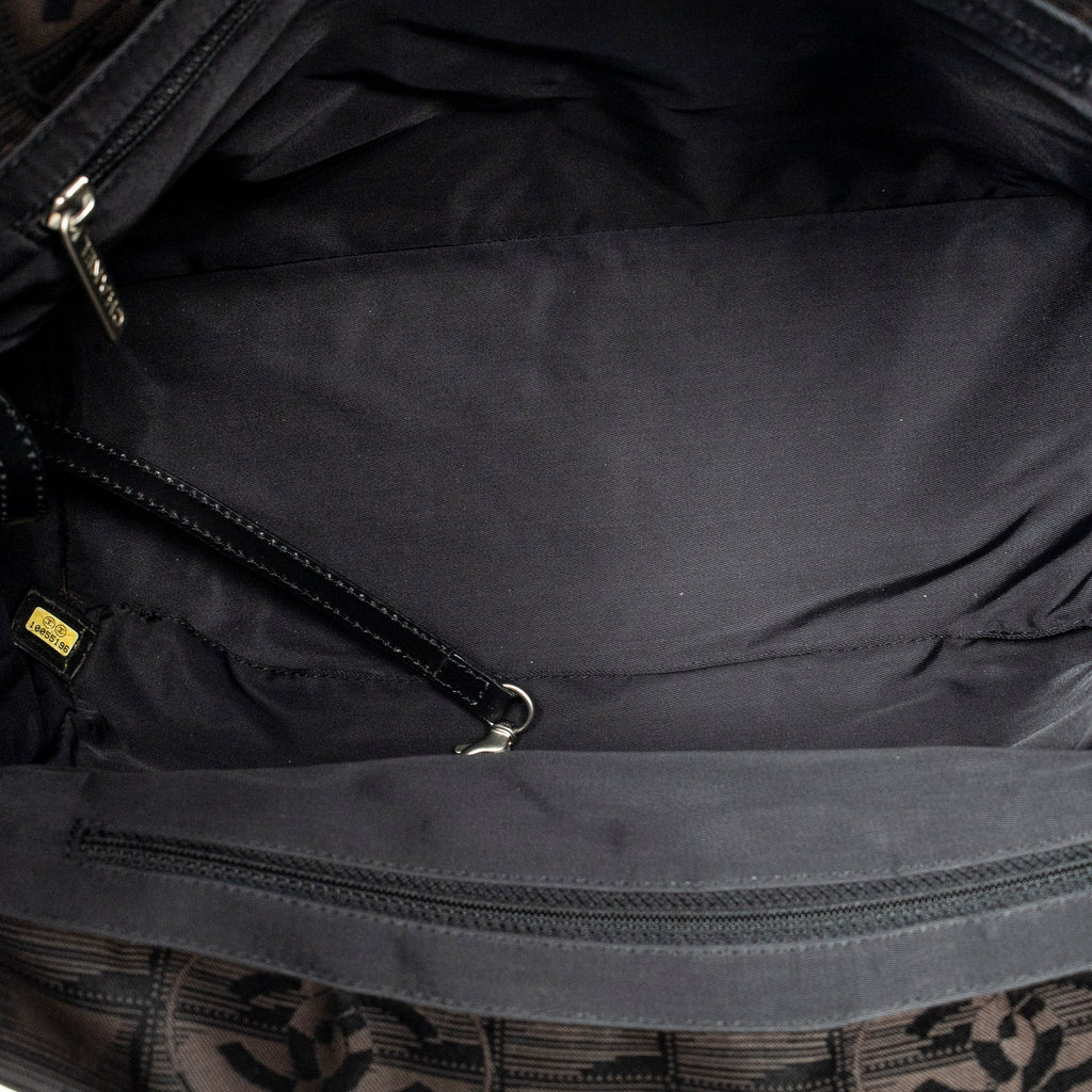 Shoulder Bag New Travel Line Small Shopping Tote Dark Brown New Travel Line Print Nylon Canvas