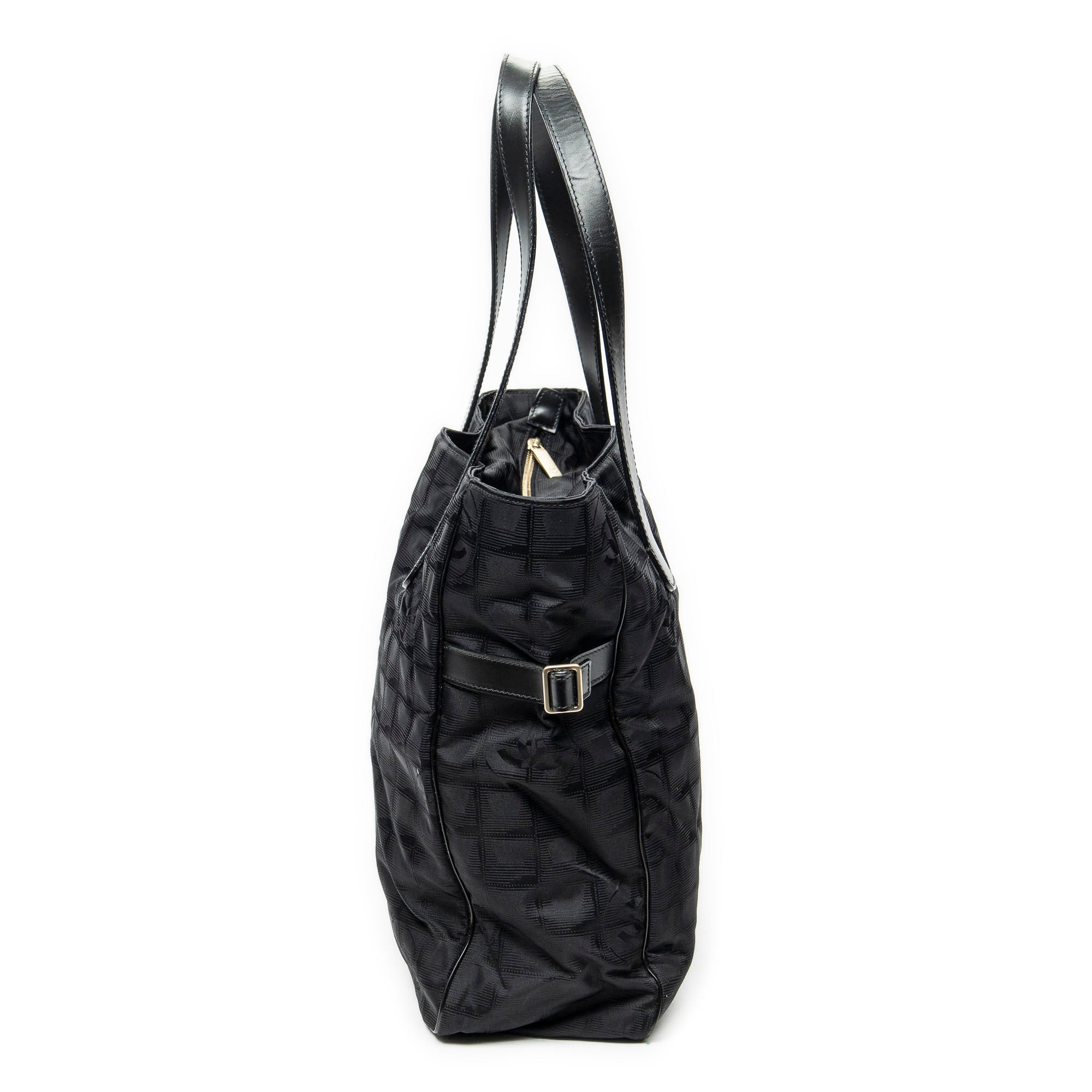 Shoulder Bag New Travel Line Zip Shopping Tote Black New Travel Line Print Nylon Canvas