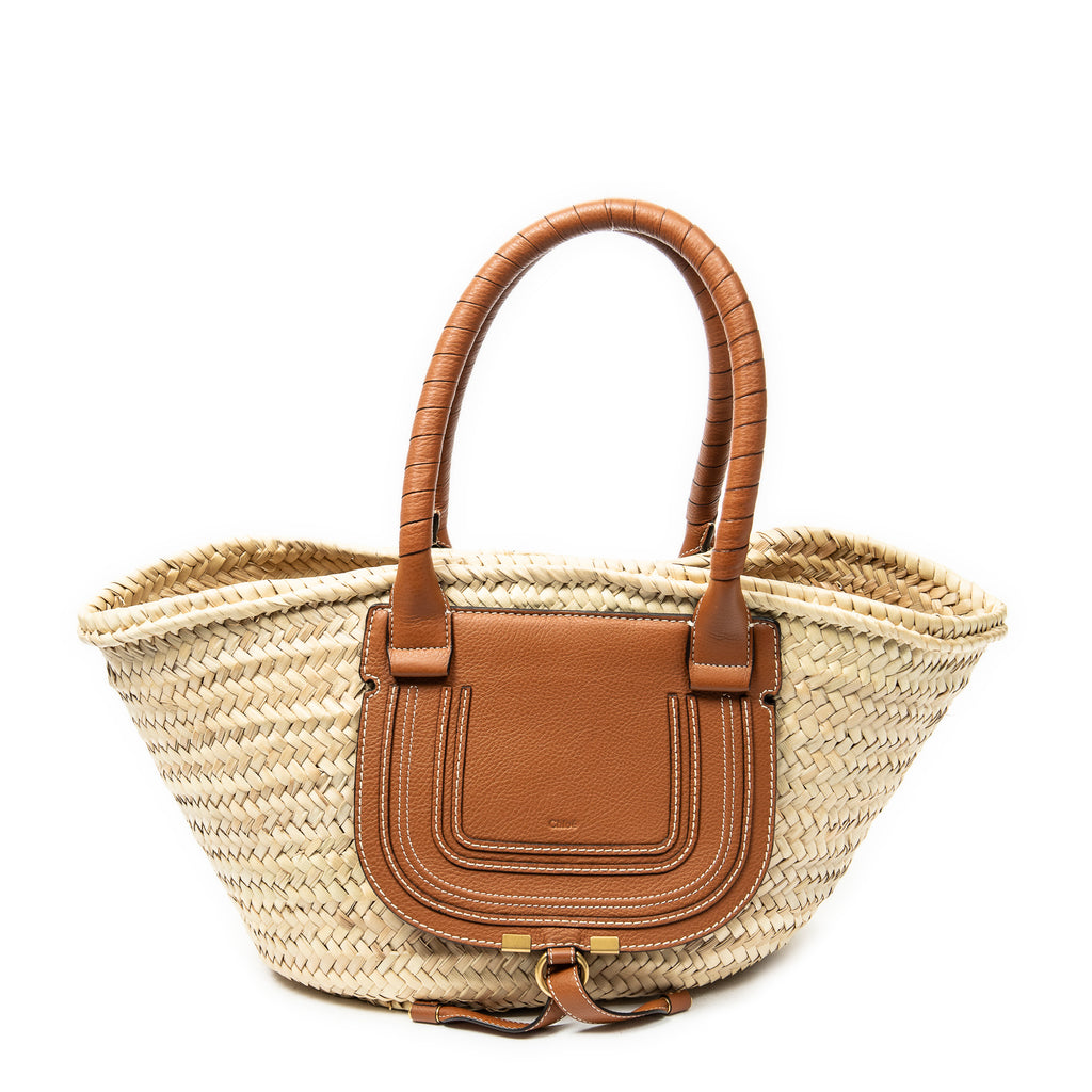 Shoulder Bag Medium Marcie Basket Brown Raffia Canvas