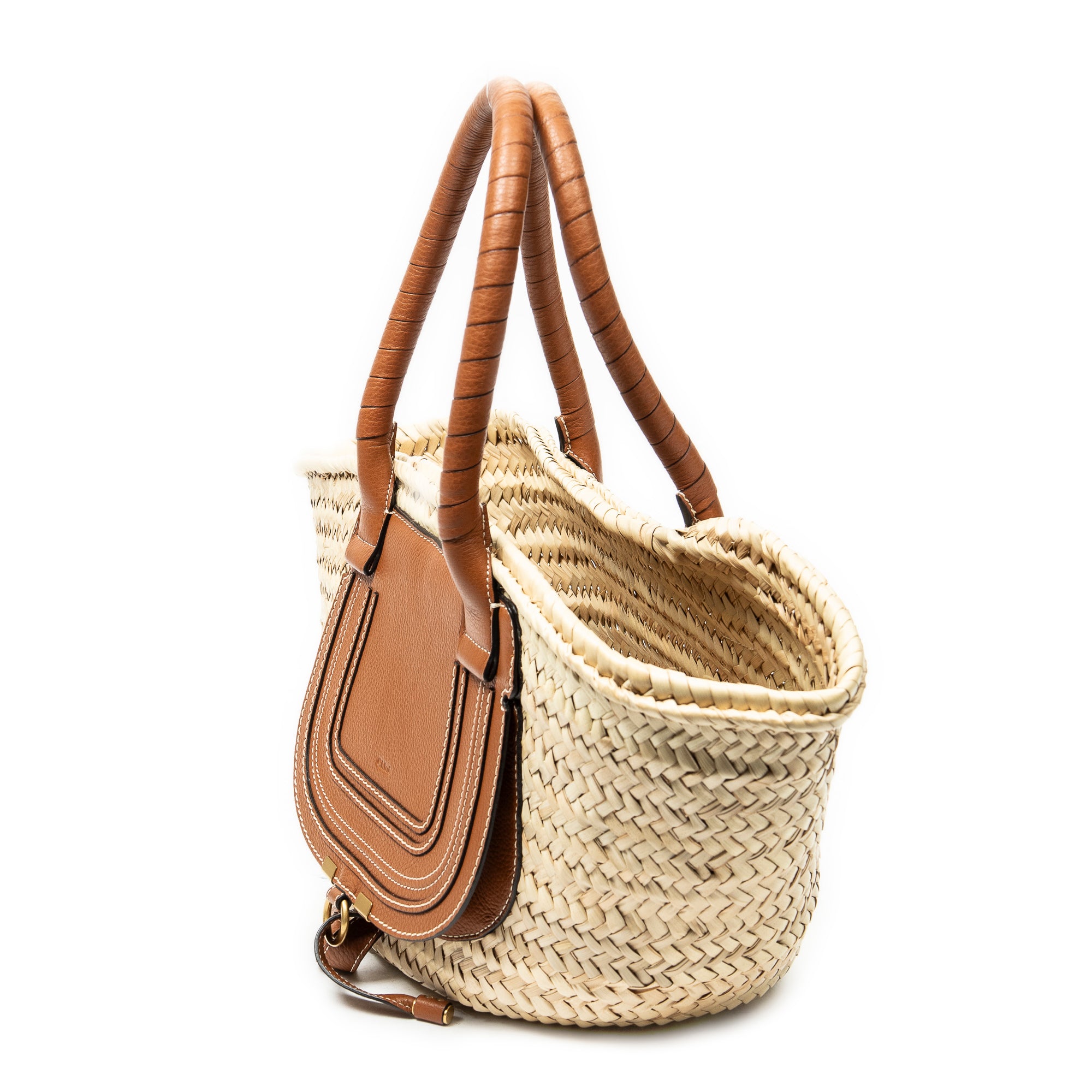 Shoulder Bag Medium Marcie Basket Brown Raffia Canvas
