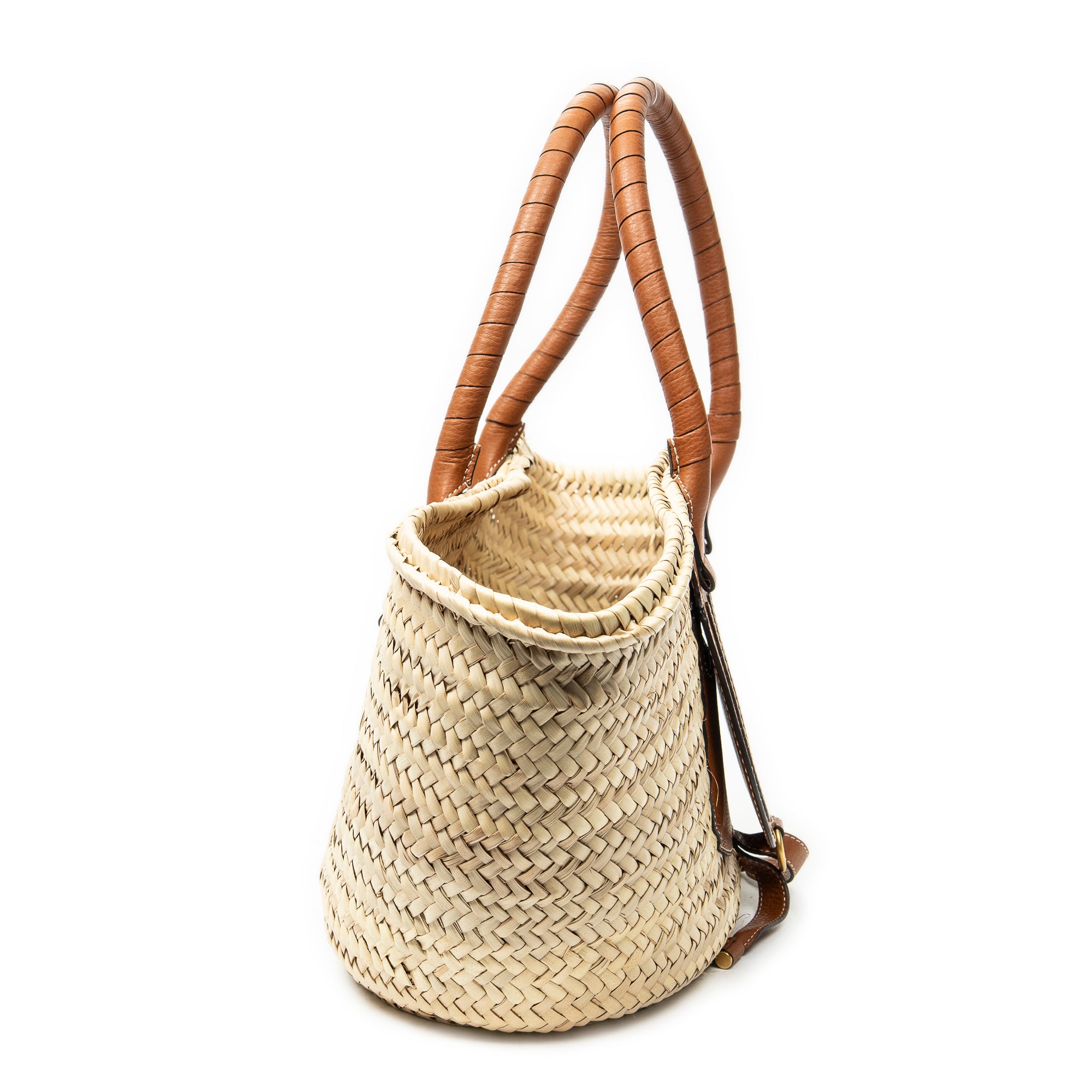 Shoulder Bag Medium Marcie Basket Brown Raffia Canvas