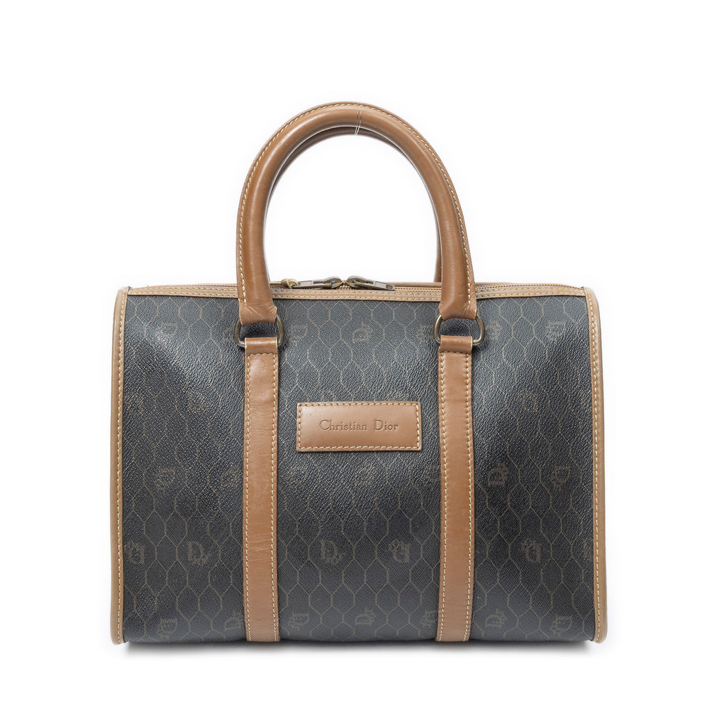 Handbag Vintage Boston Brown Honeycomb Coated Canvas