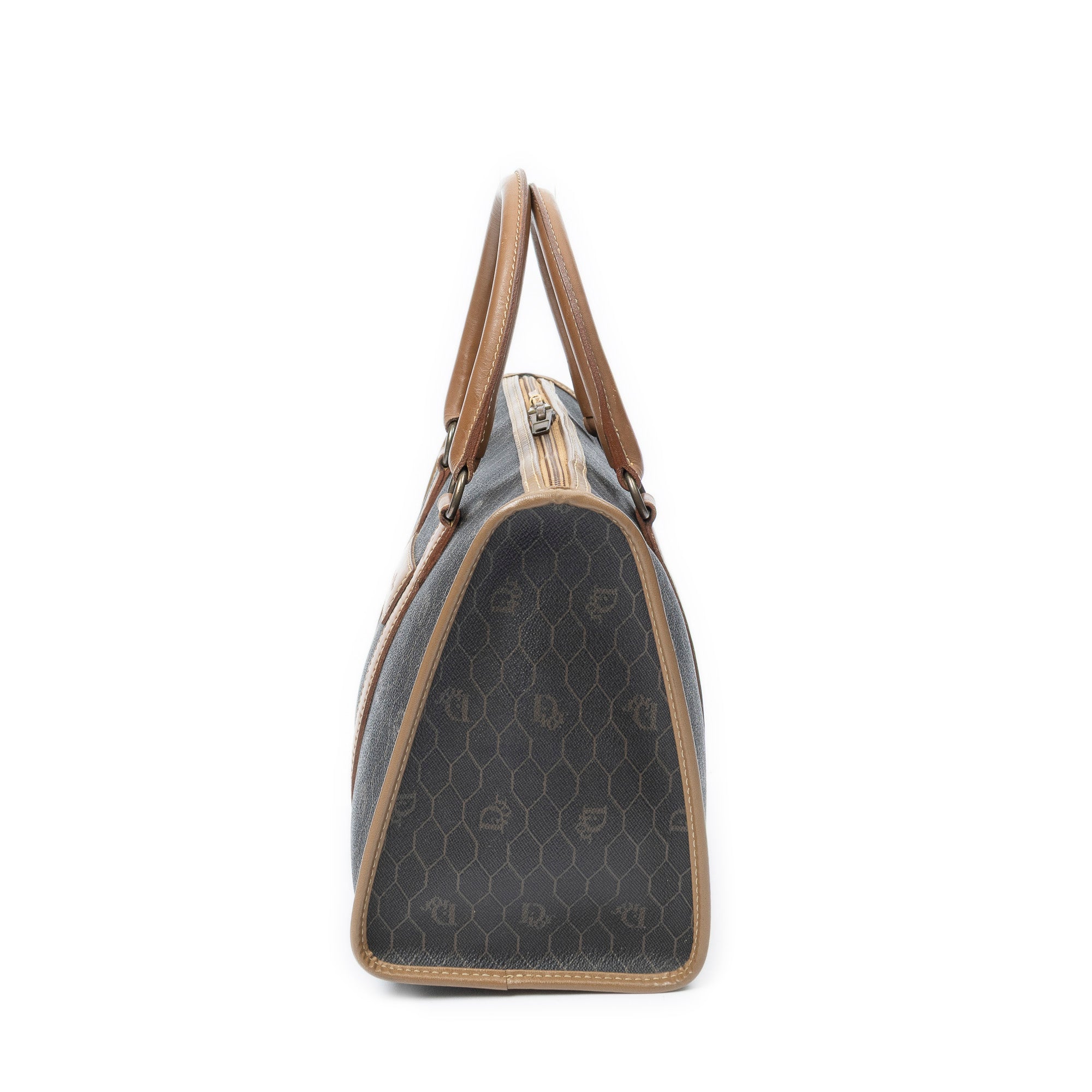 Handbag Vintage Boston Brown Honeycomb Coated Canvas