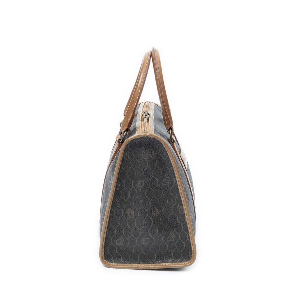 Handbag Vintage Boston Brown Honeycomb Coated Canvas