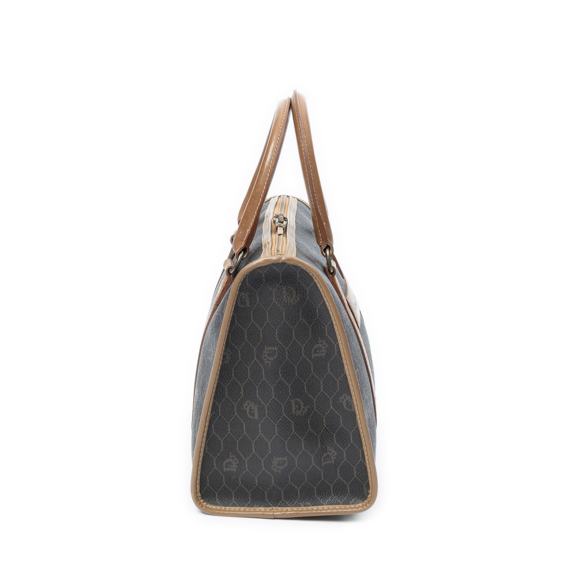 Handbag Vintage Boston Brown Honeycomb Coated Canvas