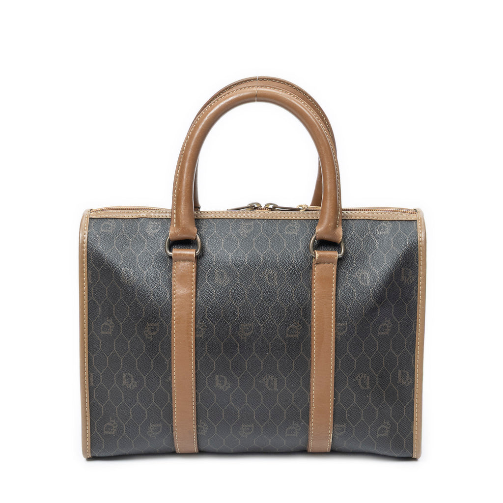 Handbag Vintage Boston Brown Honeycomb Coated Canvas