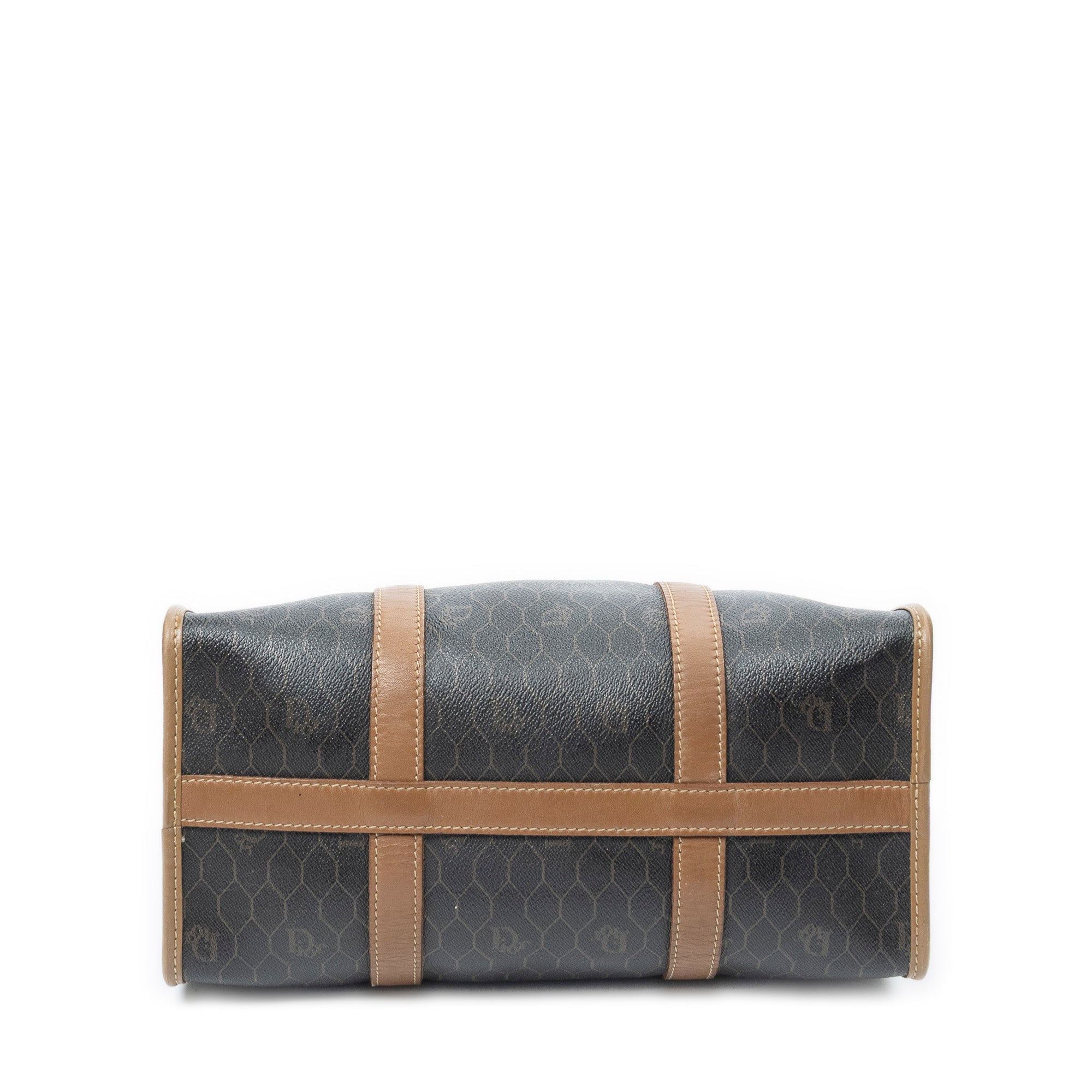 Handbag Vintage Boston Brown Honeycomb Coated Canvas