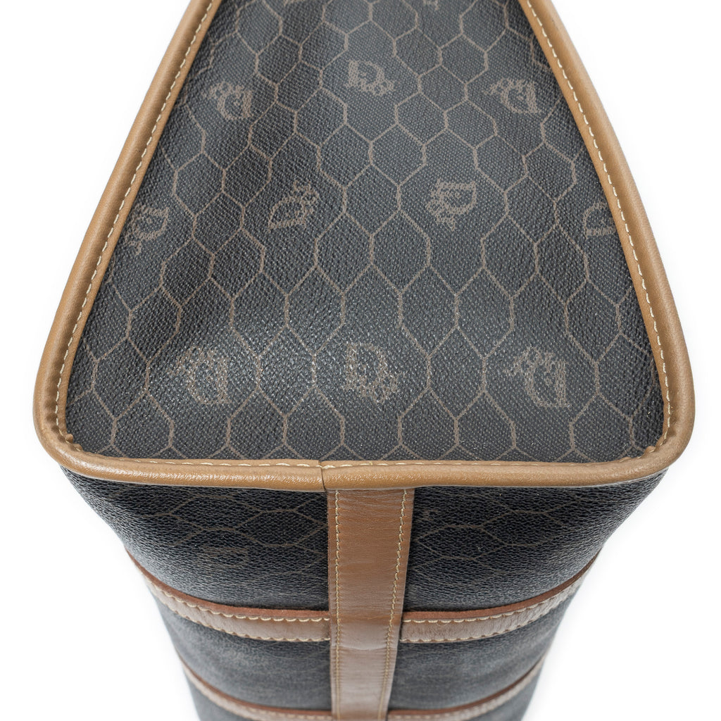 Handbag Vintage Boston Brown Honeycomb Coated Canvas