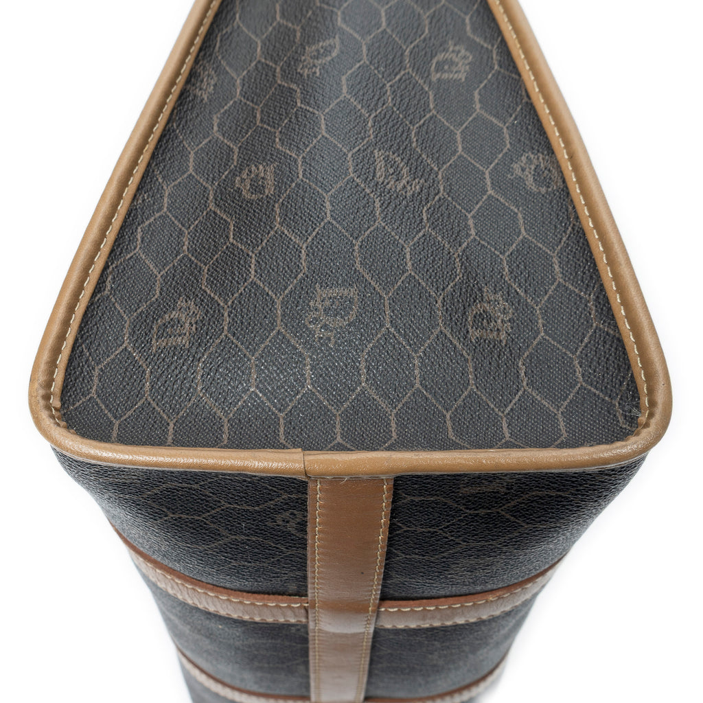 Handbag Vintage Boston Brown Honeycomb Coated Canvas