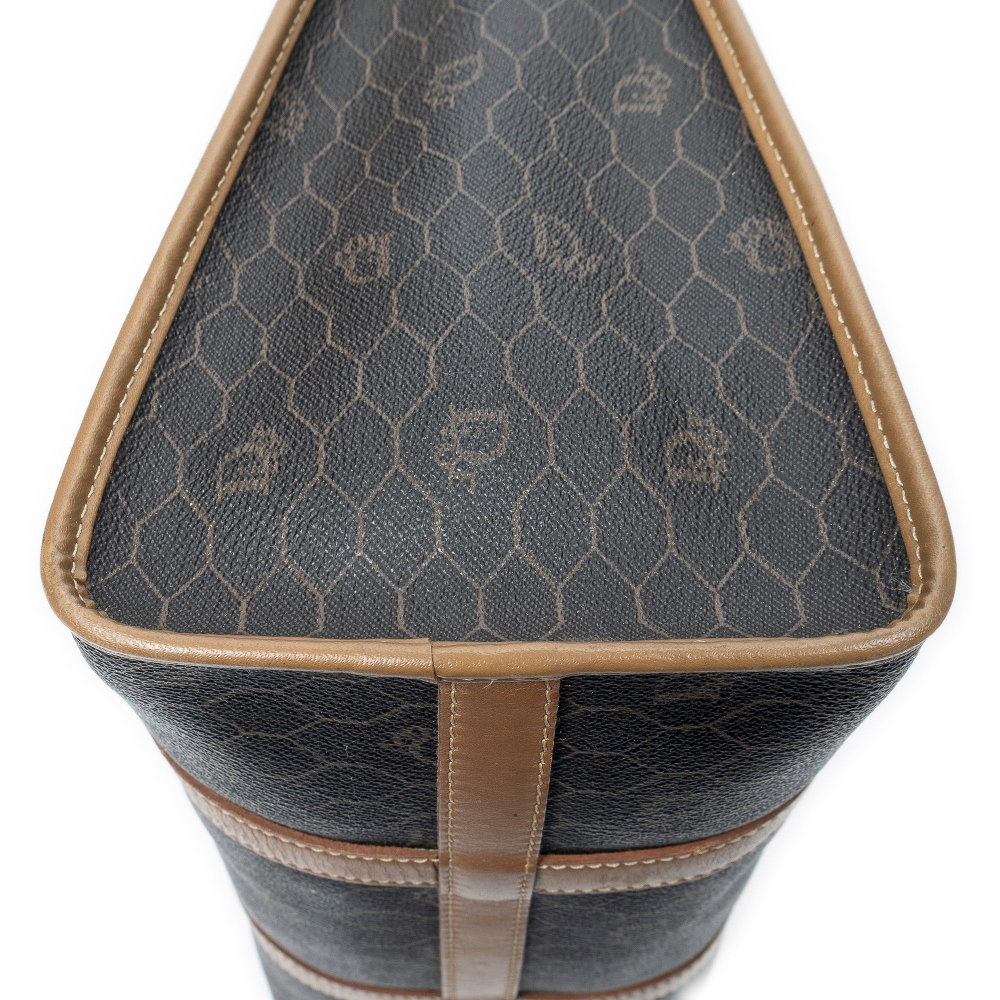 Handbag Vintage Boston Brown Honeycomb Coated Canvas