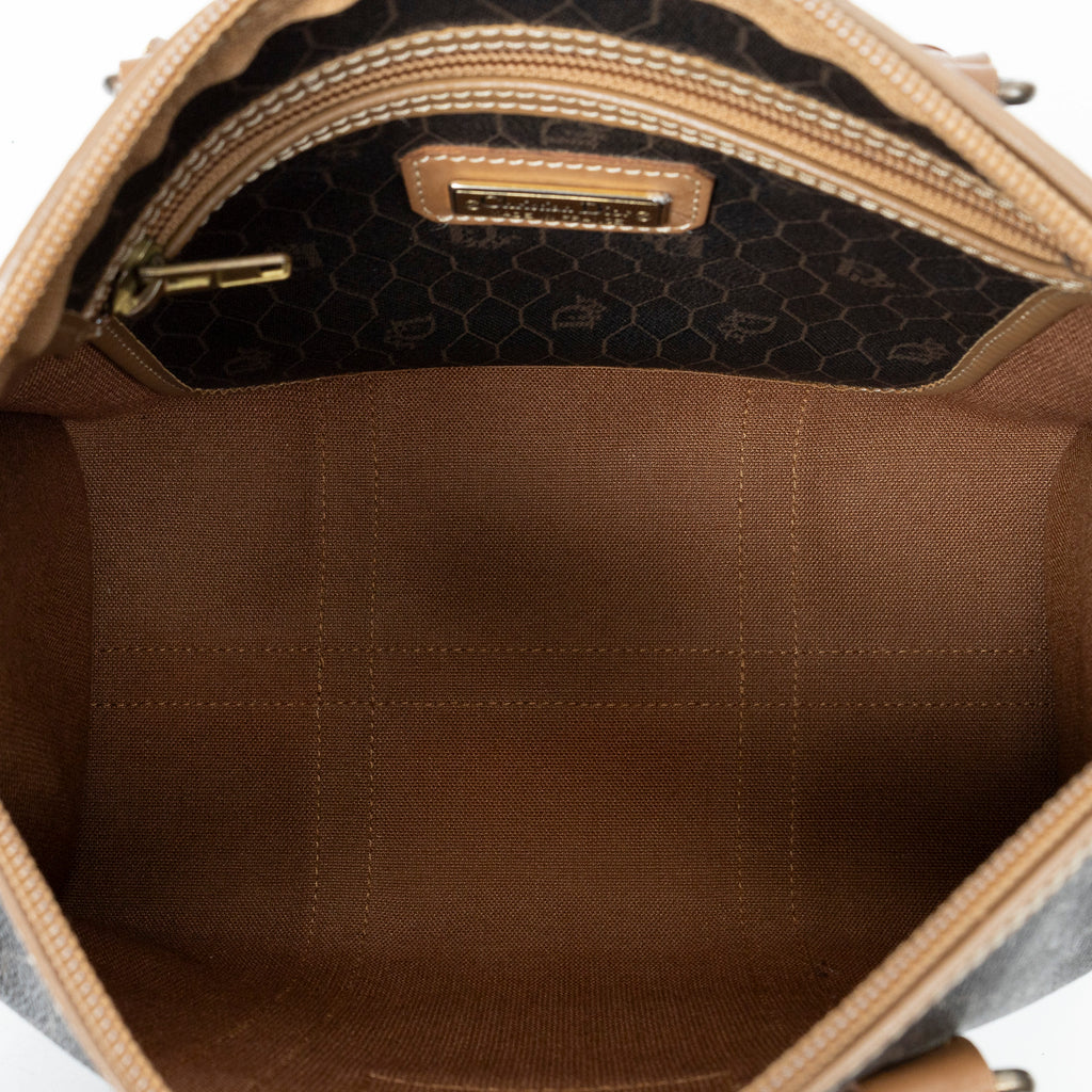 Handbag Vintage Boston Brown Honeycomb Coated Canvas
