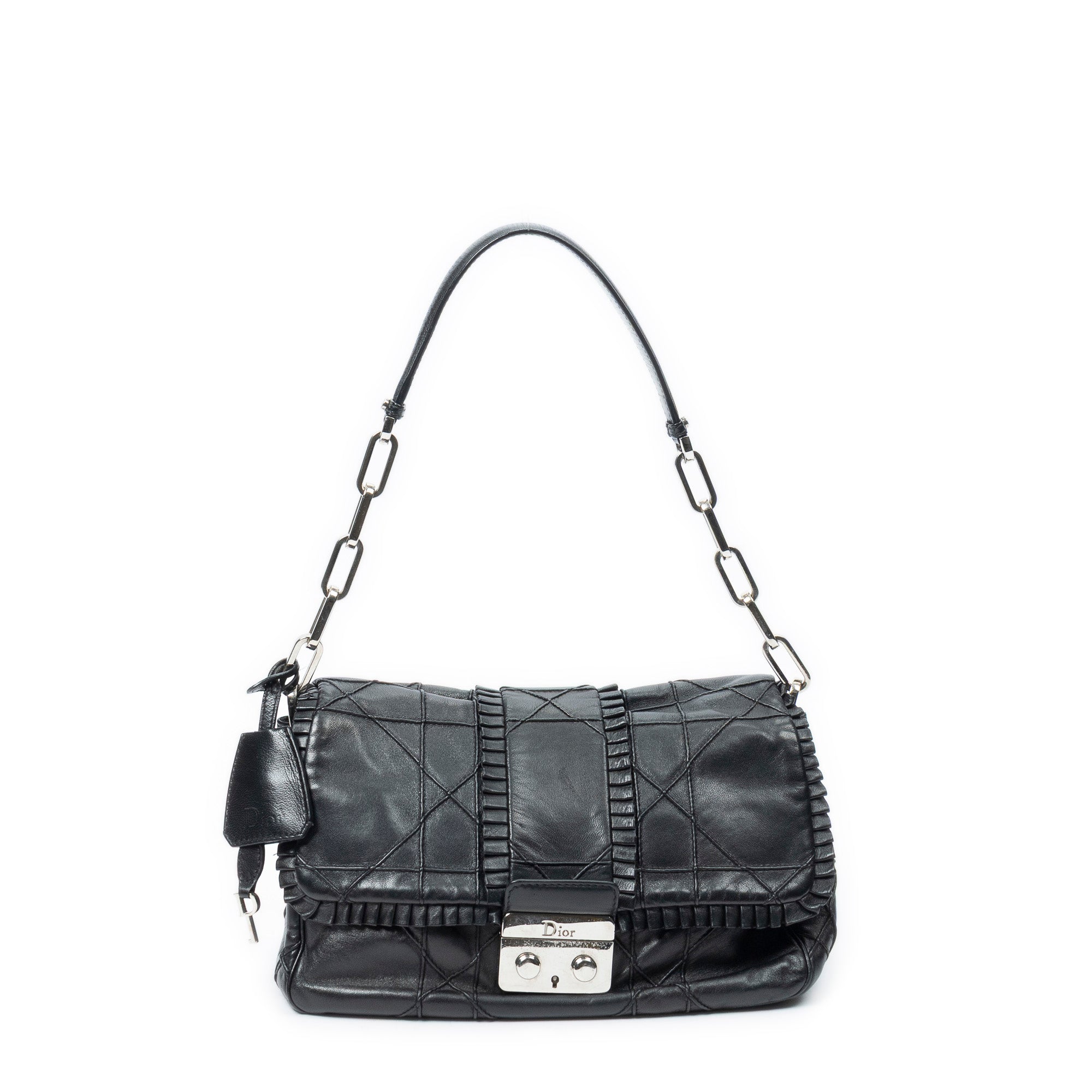 Shoulder Bag New Lock Ruffle Flap Black Cannage Lambskin Leather