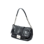 Shoulder Bag New Lock Ruffle Flap Black Cannage Lambskin Leather