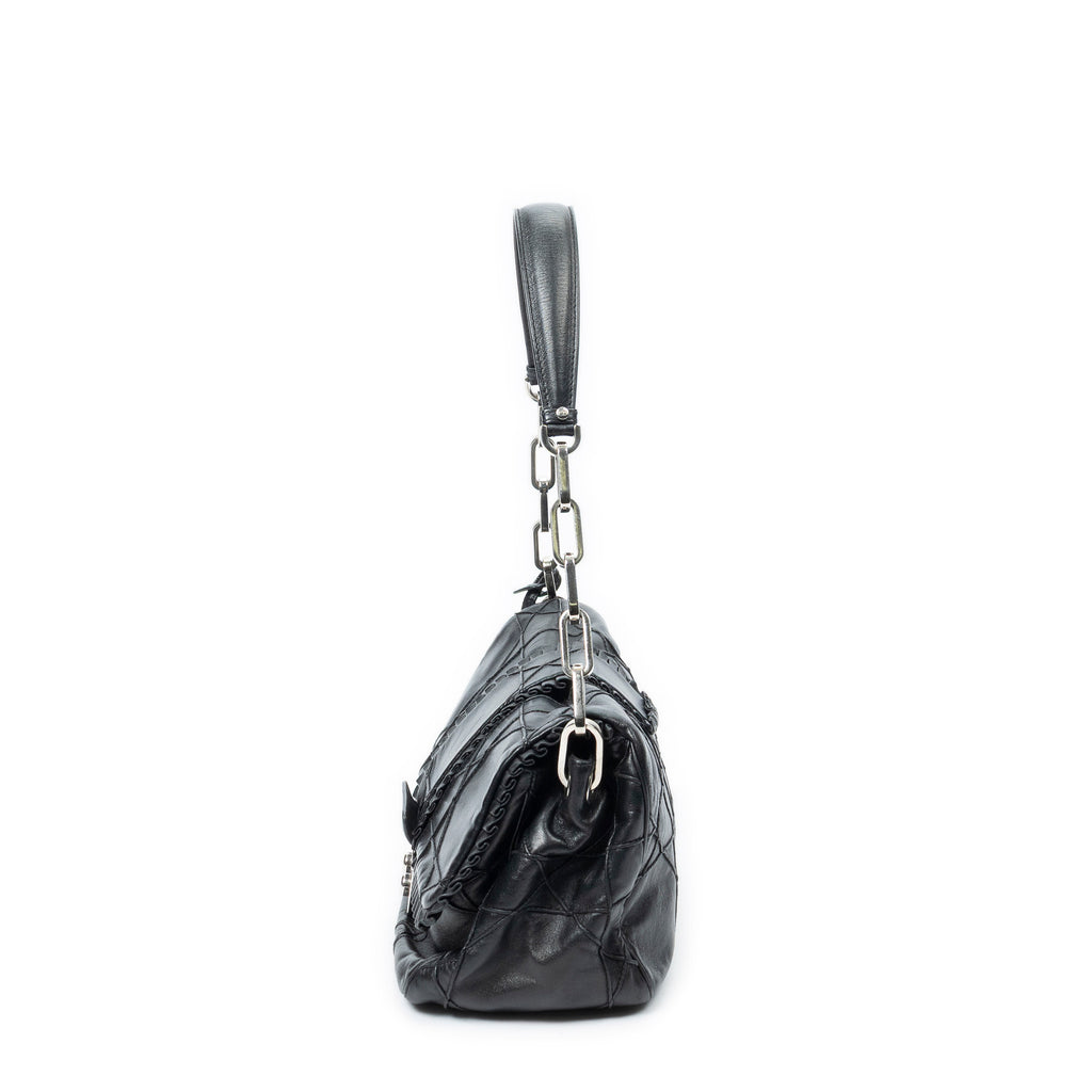 Shoulder Bag New Lock Ruffle Flap Black Cannage Lambskin Leather