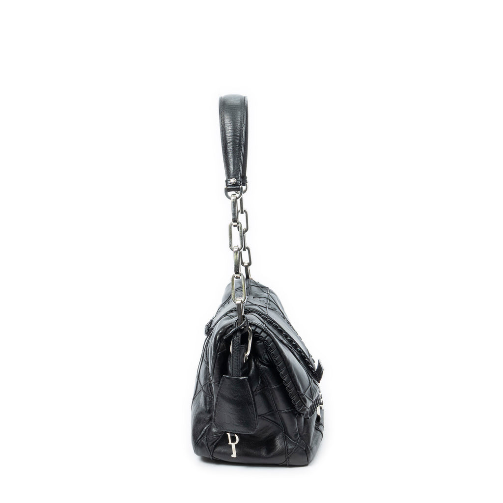 Shoulder Bag New Lock Ruffle Flap Black Cannage Lambskin Leather